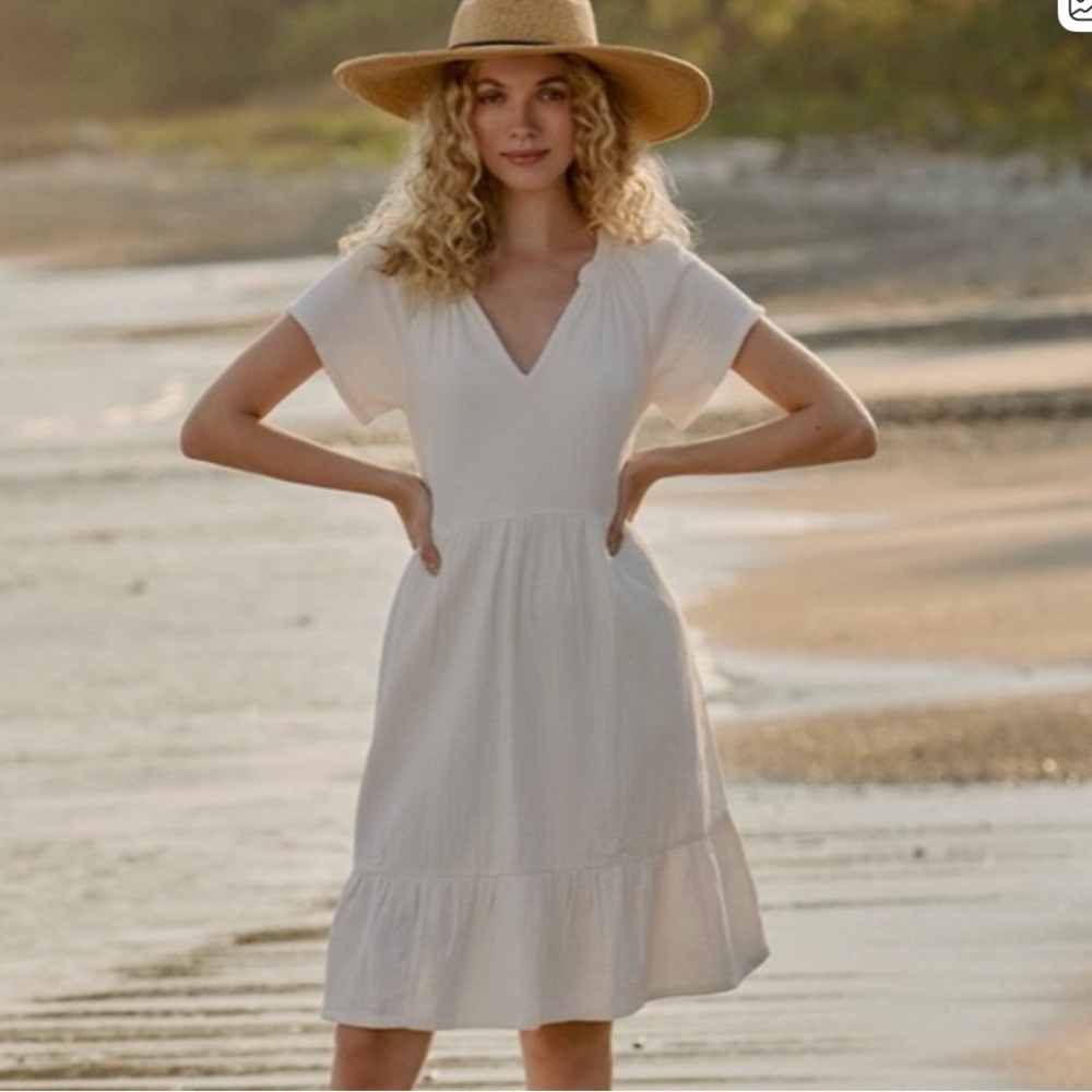 Pact Coastal Double Gauze Breezy Dress Ivory XS